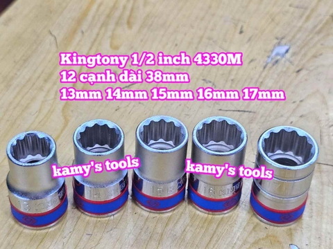 Đầu tuýp khẩu ngắn 1/2 inch Kingtony bông 12 cạnh 13mm 14mm 15mm 16mm 17mm 433013MR 433014MR 433015MR 433016MR 433017MR