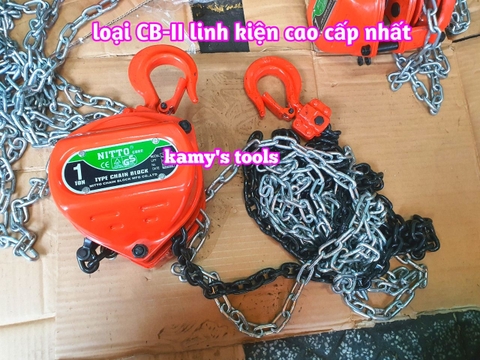 Pa lăng xích kéo tay Nitto 1 tấn 3m (3 mét) 5m (5 mét) model 10VP5 loại CB-II xích đóng logo G80 chính hãng cao cấp