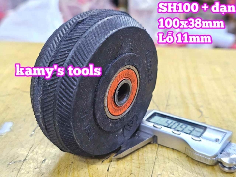 Bánh xe cao su đặc Sanho 100mm kèm bạc đạn 6301RS lỗ 11mm 100x38mm Kamytools