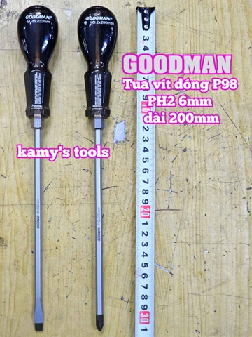 Tua vít đóng Goodman bake PH2 dẹp 6mm dài 200mm P98+6x200 P98-6x200