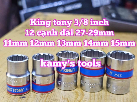 Đầu tuýp trắng 12 cạnh 3/8 inch dài 27mm Kingtony 11mm 12mm 13mm 14mm 15mm 333011M 333012M 333013M 333014M 333015M