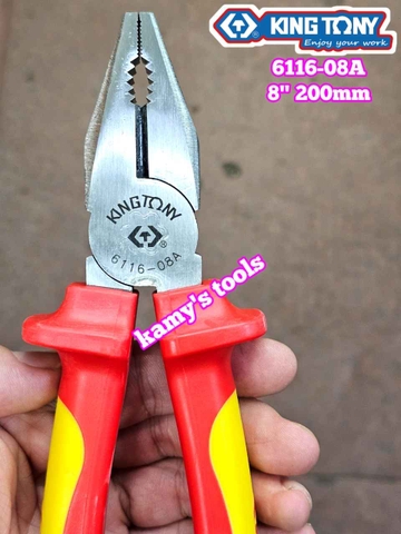 Kìm điện cách điện VDE 1000V 8 inch 200mm Kingtony 6116-08A