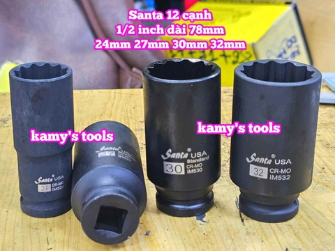 Tuýp 1/2 inch đen dài BÔNG 12 cạnh dài 78mm Santa 23mm 24mm 27mm 30mm 32mm IM523 IM524 IM527 IM530 IM532