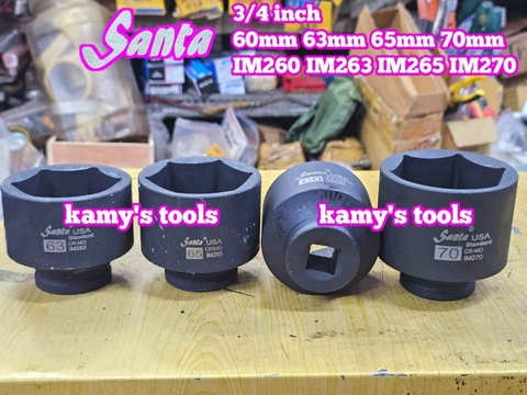 Đầu tuýp 3/4 inch thép đen 6 cạnh Cr-mo Santa 60mm 65mm 70mm IM260 IM265 IM270