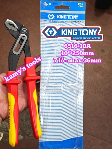 Kìm mỏ quạ cách điện 1000v VDE 7 lỗ dài 10 inch 250mm Kingtony 6516-10A mở ống nước