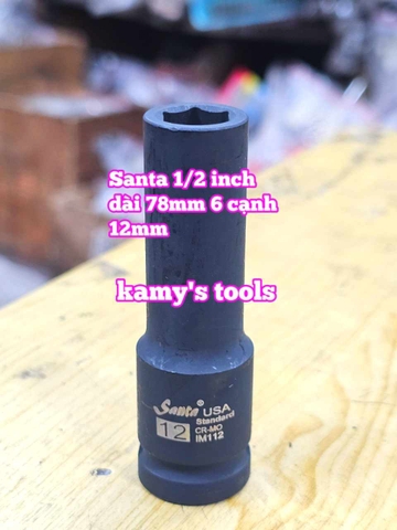 Đầu tuýp khẩu 1/2 inch đen dài lục giác 6 cạnh 78mm Santa 12mm 13mm 14mm 15mm 16mm IM112 IM113 IM114 IM115 IM116