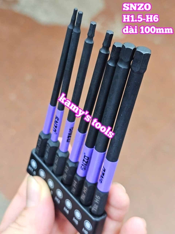 Mũi vít lục giác 6 cạnh đuôi lục giác 1/4 inch SNZO dài 100mm 7 chi tiết H1.5-H6 thép đen S2 HH-10007