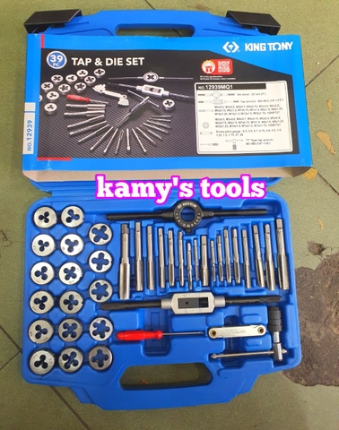 bộ taro bàn ren hệ mét 39 chi tiết kingtony model 12939MQ1 ren trong ren ngoài, bộ ta rô
