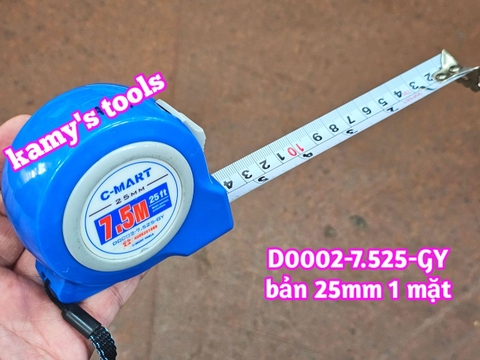 Thước cuộn 7.5m bản 25mm C-Mart model D0002-7.525-GY, thước kéo 7.5 mét