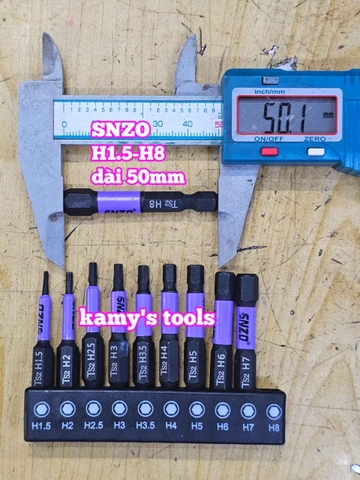 Mũi vít lục giác 6 cạnh đuôi lục giác 1/4 inch SNZO dài 50mm 10 chi tiết H1.5-H8 thép đen S2 HH-5010