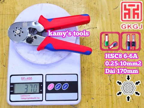 Kìm bấm cos pin tròn rỗng lục giác 0.25-10mm2 dài 170mm GKGJ HSC8 6-6A