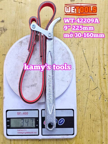 Cờ lê cảo mở lọc nhớt lọc dầu bằng dây da chống trượt 9 inch dây dài 520mm Wetools WT-42209A mở 30-160mm