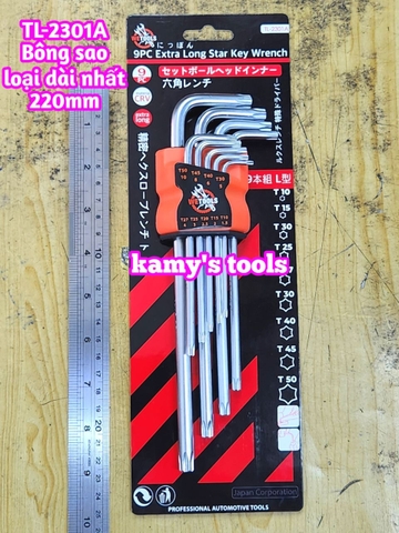 Bộ lục giác bông sao hoa thị Wetools 9 chi tiết T10-T50 TL-2301A loại dài nhất 220mm