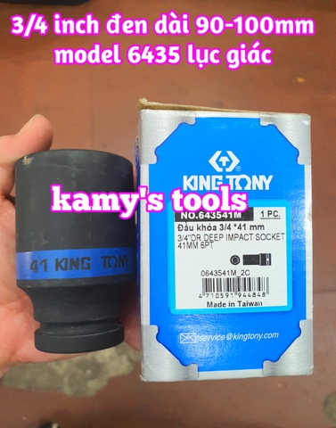 Đầu tuýp đầu khẩu đen dài lục giác dài 90mm Kingtony lỗ 3/4 inch 36mm 38mm 40mm 41mm 643536M, 643538M, 643540M, 643541M