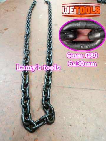 Dây xích cẩu hàng 6mm 6x30mm chuẩn G80 tải trọng 1 tấn Wetools WT-93806A (giá 1 mét)