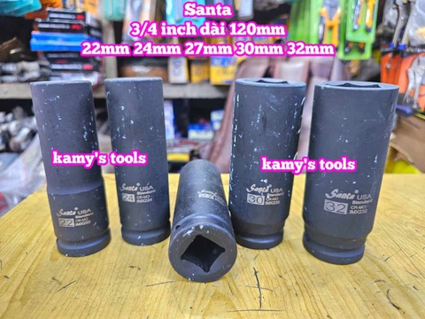 Đầu tuýp 3/4 inch đen dài 120mm lục giác Santa thép Cr-mo 22mm 24mm 27mm 30mm 32mm IMX222 IMX224 IMX227 IMX230 IMX232