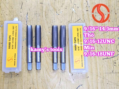 Bộ taro hệ inch tạo ren trong 9/16 inch (14.3mm) Shanghai bước ren thô và mịn 9/16-12 UNC 9/16-18 UNF