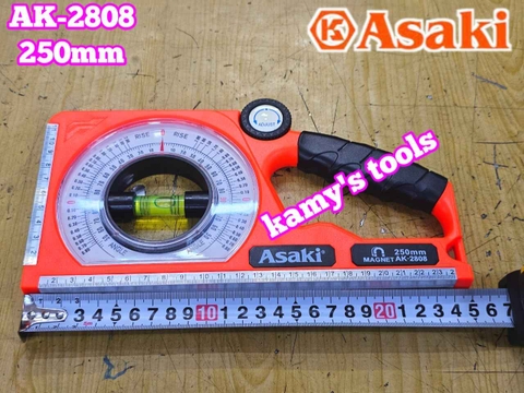 Thước thủy đo góc nghiêng Asaki AK-2808 dài 250mm có nam châm 1 mặt