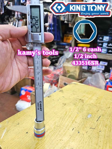 Đầu tuýp trắng 6 cạnh lỗ 1/2 inch cỡ 1/2 inch Kingtony 433516SR