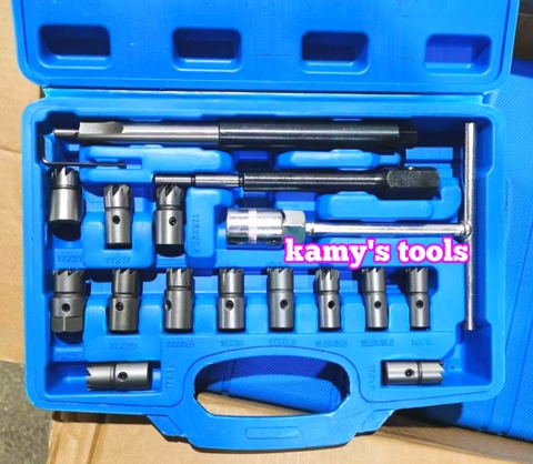Bộ dụng cụ vệ sinh sam béc dầu, làm sạch lỗ kim phun máy dầu diesel 17 chi tiết Trigoldte