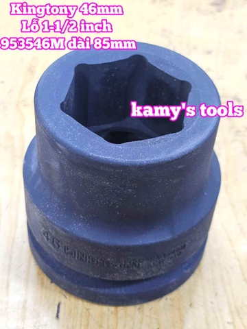 Đầu tuýp khẩu 46mm lỗ 1-1/2 inch 38mm đen dài 85mm Kingtony 953546M lục giác 6 cạnh