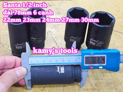 Đầu tuýp khẩu 1/2 inch đen dài lục giác 6 cạnh 78mm Santa 22mm 23mm 24mm 27mm 30mm IM122 IM123 IM124 IM127 IM130