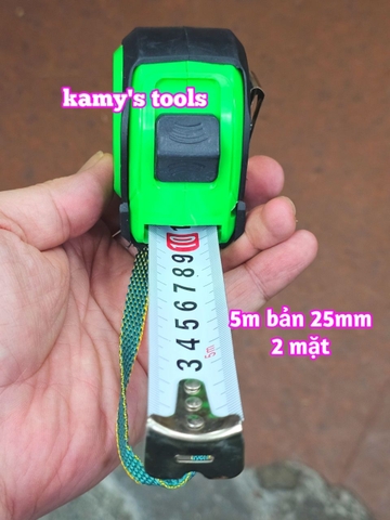 Thước Rút 5m Bản 25mm Winshine NCP Xanh Đen 2 hệ mét inch có lỗ bang, Thước cuộn 5m, Thước Kéo 5m