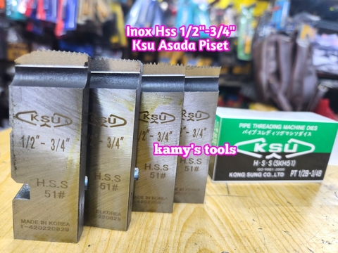 Dao tiện ren ống inox HSS BSPT Asada Piset Ksu hiệu KSU 1/2”-3/4” inch ren ống 21mm-27mm.