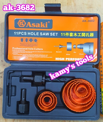 Bộ mũi khoét lỗ gỗ và thạch cao 11 chi tiết Asaki model AK-3682