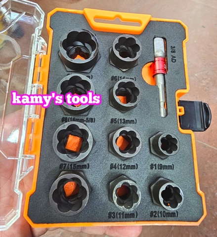 9mm-19mm Bộ tuýp tháo mở ốc vít hư gãy bulong bị biến dạng tuôn răng toét đầu 11 chi tiết kamytools