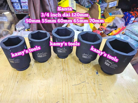 Đầu tuýp 3/4 inch đen dài 120mm lục giác Santa thép Cr-mo 50mm 55mm 60mm 65mm 70mm IMX250 IMX255 IMX260 IMX265 IMX270