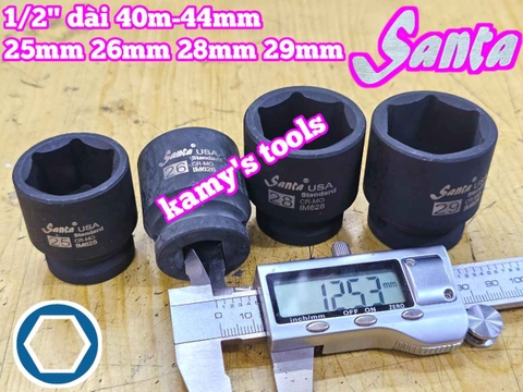 Đầu tuýp 1/2 inch đen Santa 25mm 26mm 28mm 29mm IM625 IM626 IM628 IM629