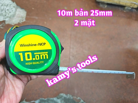Thước Rút 10m Bản 25mm Winshine NCP Xanh Đen 2 hệ mét inch có lỗ bang, Thước cuộn 10m, Thước Kéo 10m