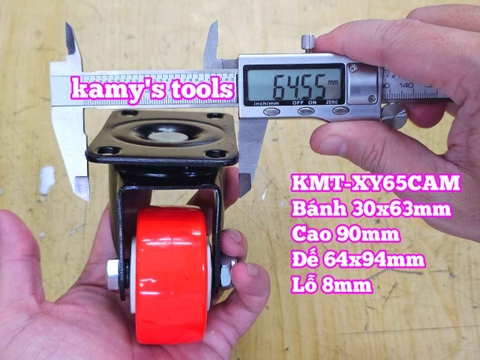 Bánh xe càng xoay PU cam 60mm 30x63mm cao 90mm Kamytools KMT-XY65CAM