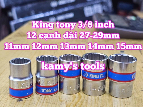 Đầu tuýp trắng 12 cạnh 3/8 inch dài 27mm Kingtony 11mm 12mm 13mm 14mm 15mm 333011M 333012M 333013M 333014M 333015M