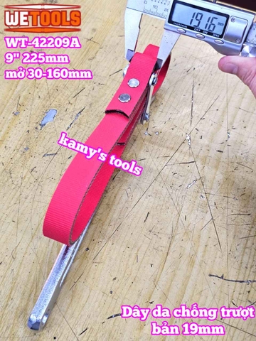 Cờ lê cảo mở lọc nhớt lọc dầu bằng dây da chống trượt 9 inch dây dài 520mm Wetools WT-42209A mở 30-160mm