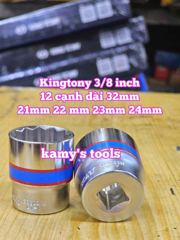 Đầu tuýp trắng 12 cạnh 3/8 inch dài 27mm Kingtony 21mm 22mm 23mm 24mm 333021M 333022M 333024M 333024M