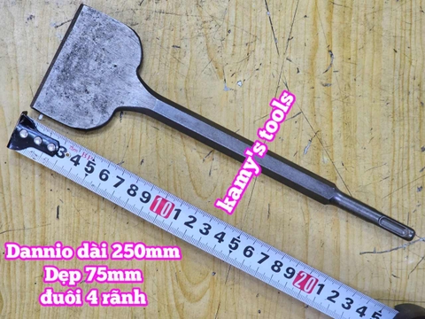 Mũi đục bê tông dẹp bản 75mm đuôi gài dài 250mm Dannio