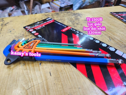 Bộ lục giác bi MÀU thép S2 Wetools 9 chi tiết 1.5-10mm TL-2302B loại dài nhất 220mm