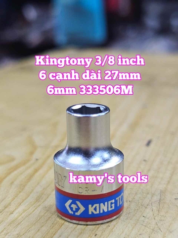 Đầu tuýp trắng 6 cạnh 3/8 inch dài 27mm Kingtony 6mm 7mm 8mm 9mm 10mm 333506M 333507M 333508M 333509M 333510M