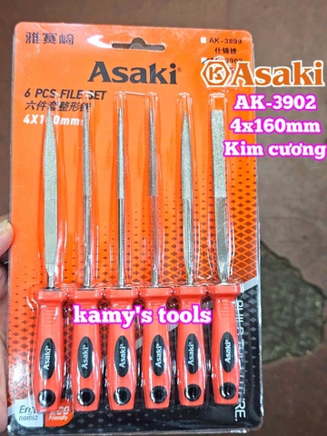 Bộ dũa giũa kim cương mini 6 cây Asaki AK-3902 cỡ 4mm 4x160mm