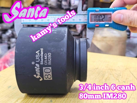 Đầu tuýp khẩu 3/4 inch Santa 6 cạnh thép Cr-Mo 80mm IM280
