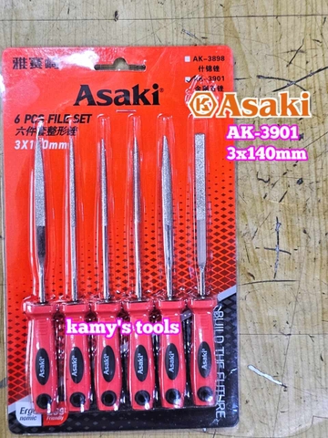 Bộ dũa giũa kim cương 6 cây Asaki AK-3901 cỡ 3mm 3x140mm