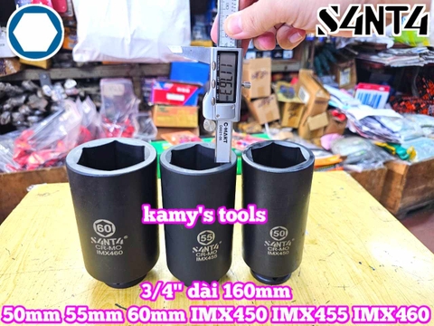 Đầu tuýp 3/4 inch Santa đen dài 160mm cỡ 50mm 55mm 60mm IMX450 IMX455 IMX460