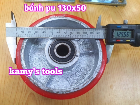 Bánh xe PU 130x50mm mâm gang APK 1350 loại đế xoay và cố định (bán lẻ từng chi tiết)