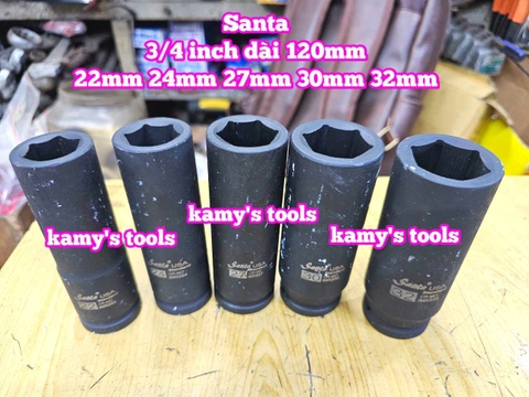 Đầu tuýp 3/4 inch đen dài 120mm lục giác Santa thép Cr-mo 22mm 24mm 27mm 30mm 32mm IMX222 IMX224 IMX227 IMX230 IMX232