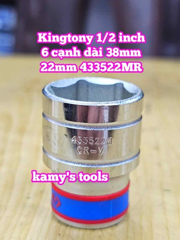 Đầu tuýp trắng ngắn 1/2 inch Kingtony 6 cạnh 18mm 19mm 20mm 21mm 22mm 433518MR 433519MR 433520MR 433521MR 433522MR