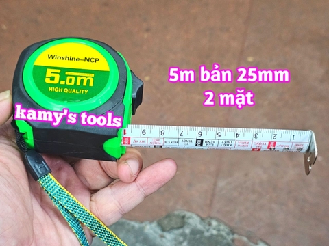 Thước Rút 5m Bản 25mm Winshine NCP Xanh Đen 2 hệ mét inch có lỗ bang, Thước cuộn 5m, Thước Kéo 5m