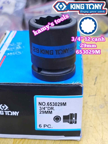 Tuýp 3/4 inch bông 12 cạnh đen Kingtony 26mm 28mm 29mm 30mm 32mm 653026M 653028M 653029M 653030M 653032M