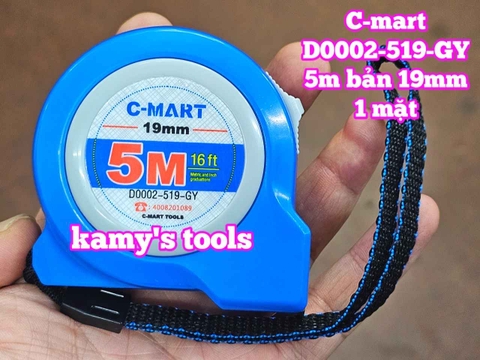 Thước cuộn 5m bản 19mm 1 mặt C-Mart model D0002-519-GY, thước kéo 5m mét, thước rút 5 mét